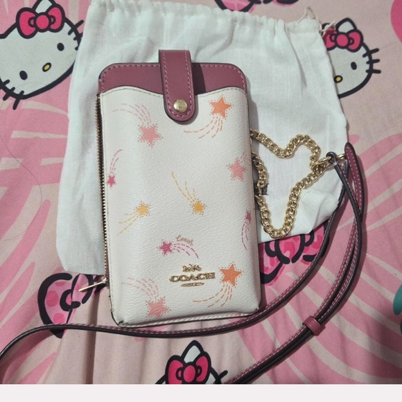 Coach Handbags - Coach Starry Pink and Cream Phone Holder Crossbody Bag